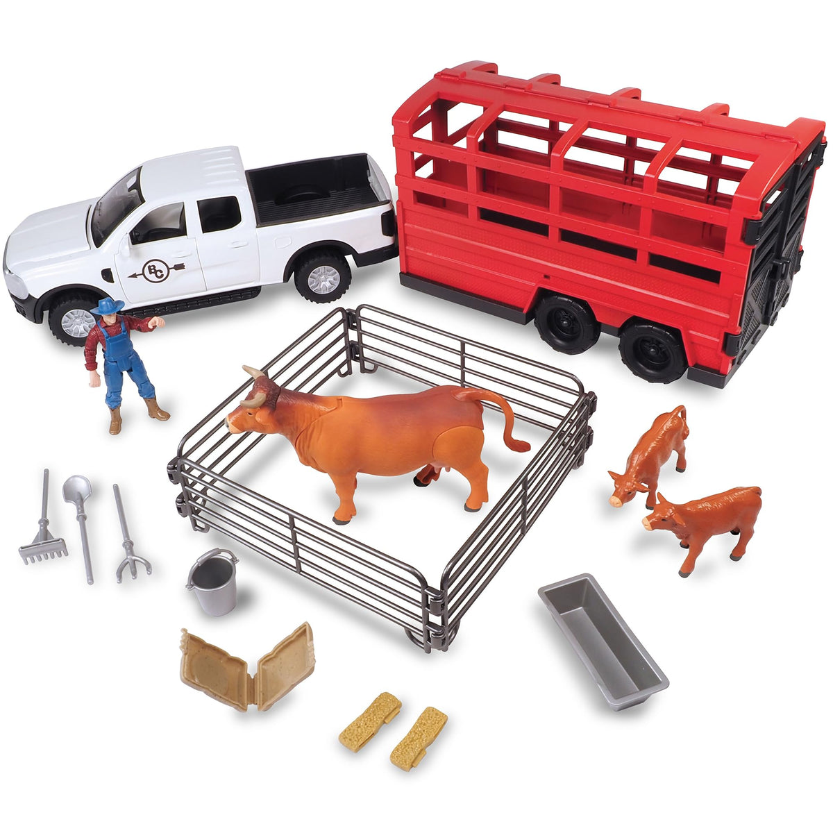 Big Country Toys truck and cattle trailer with working lights for engaging farm playtime.