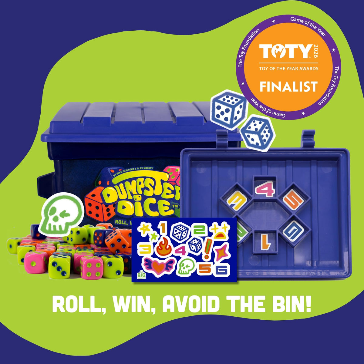 Big Discoveries Dumpster Dice graffiti stickers personalize the setup