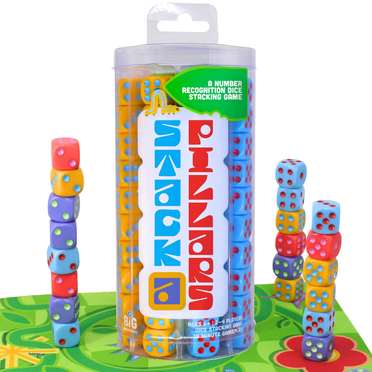 Big Discoveries Stack-a-Pillars dice pile with bright colors and numbers