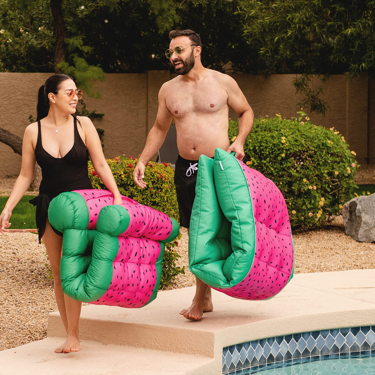 Built-in on-the-go handles for easy poolside transport and portability.