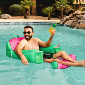 Big Joe Lazy Lounger featuring leg rest and drink holder for relaxed pool time.