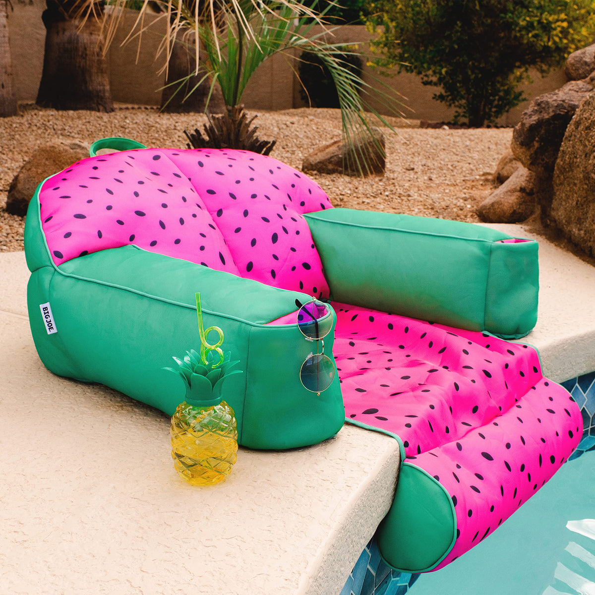 Big Joe Lazy Lounger pool-only design with easy drainage and drying.
