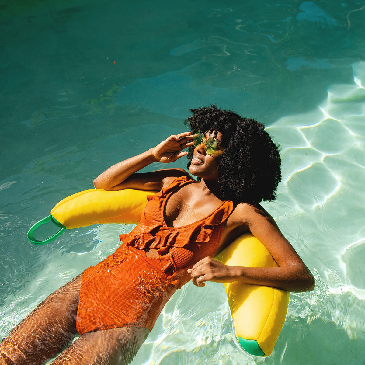 Big Joe no-air-required banana noodle provides lightweight buoyancy in water.