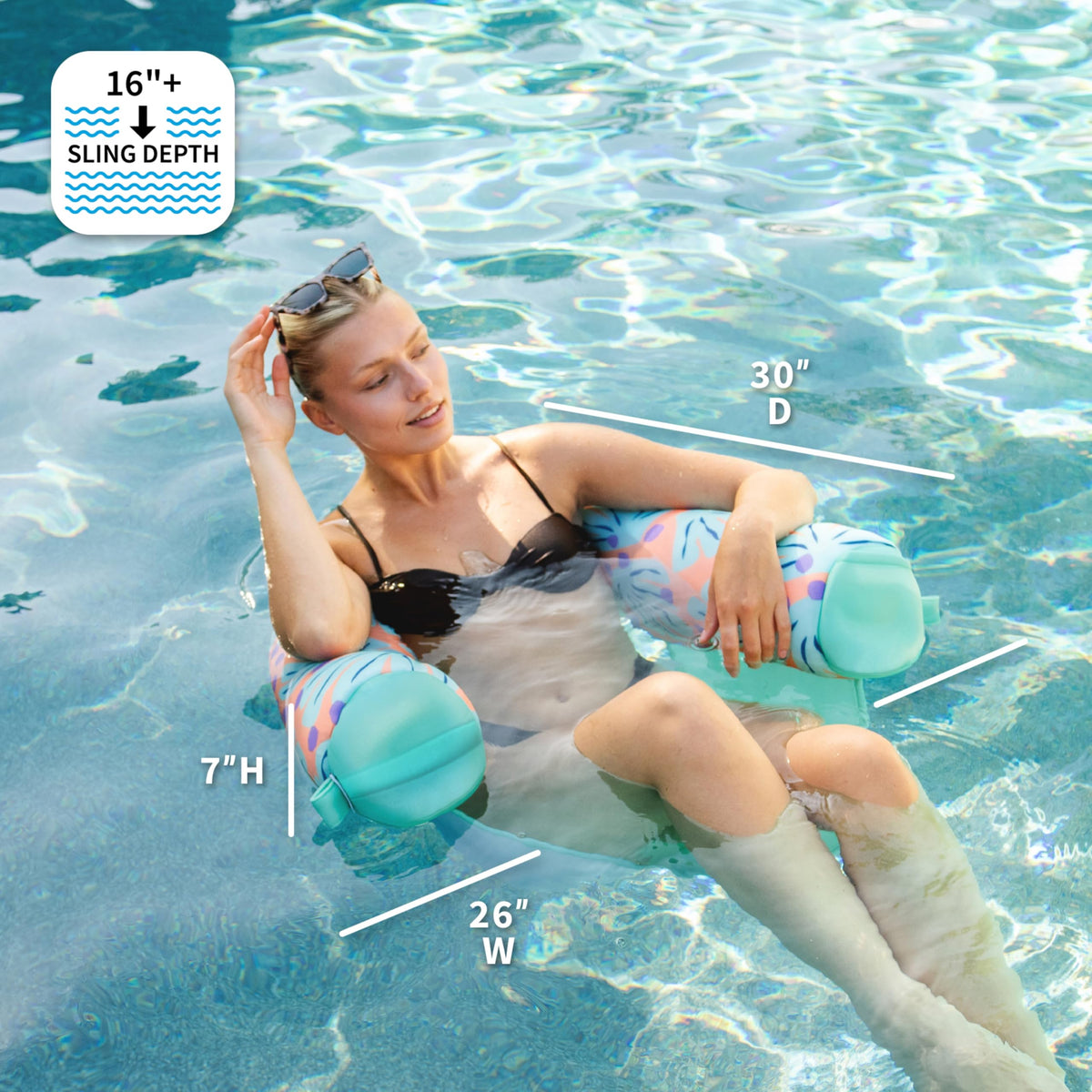 Close view of armrests on the Big Joe Noodle Sling for relaxed lounging.