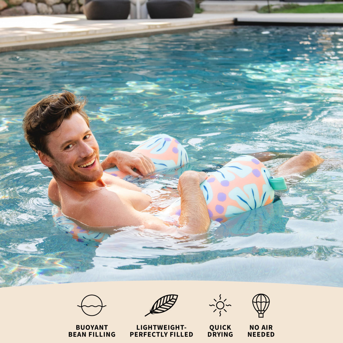USA-designed Big Joe Noodle Sling uses lightweight buoyant beans for flotation.