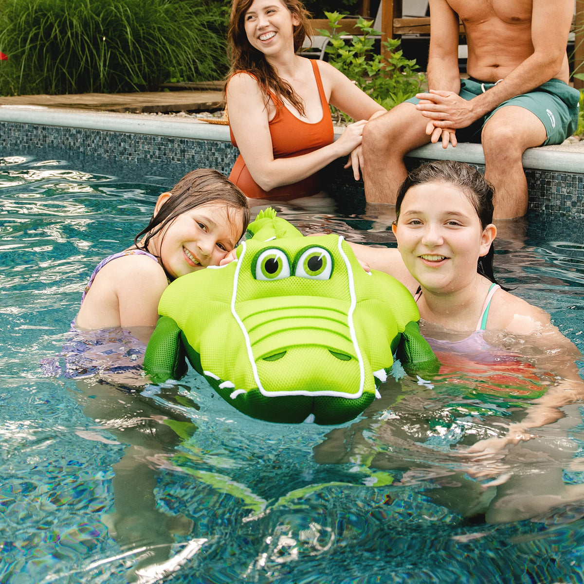 Big Joe Pool Petz Alligator bean-filled design provides buoyant stability.
