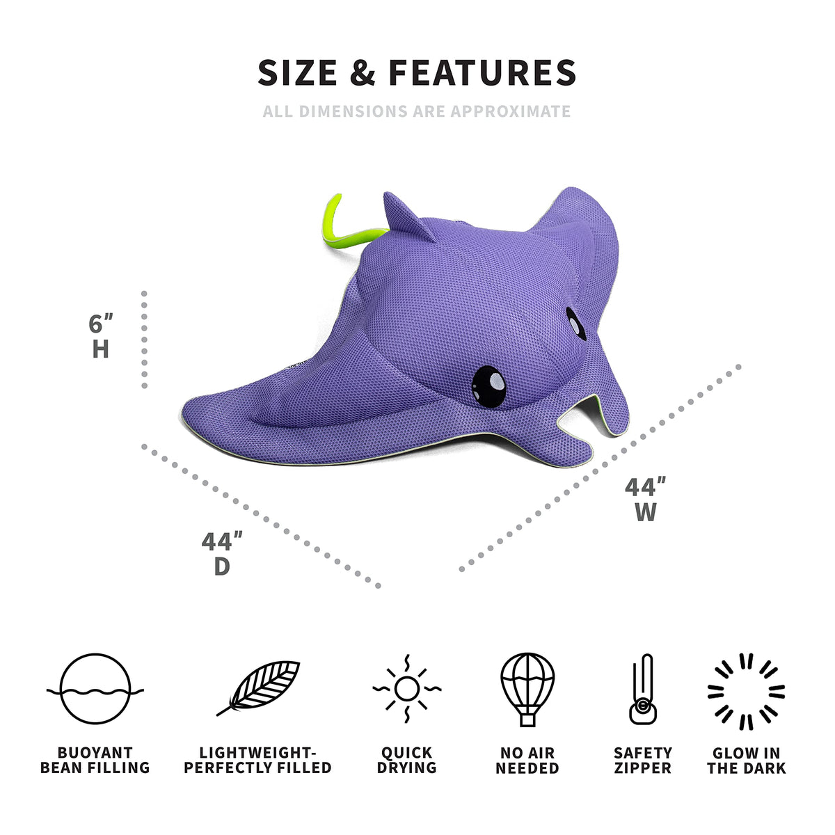 Big Joe Pool Petz Manta Ray mesh fabric closeup highlights quick-drying comfort