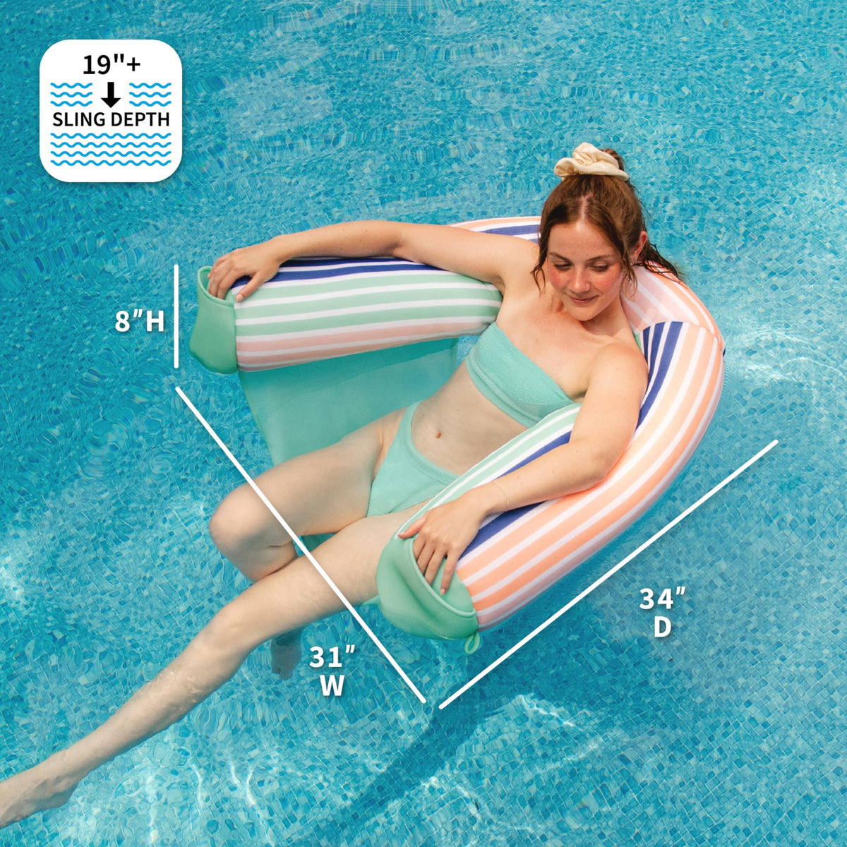 Big Joe Shaka Sling XL pool float with quick-drying mesh fabric for fast poolside cleanup.