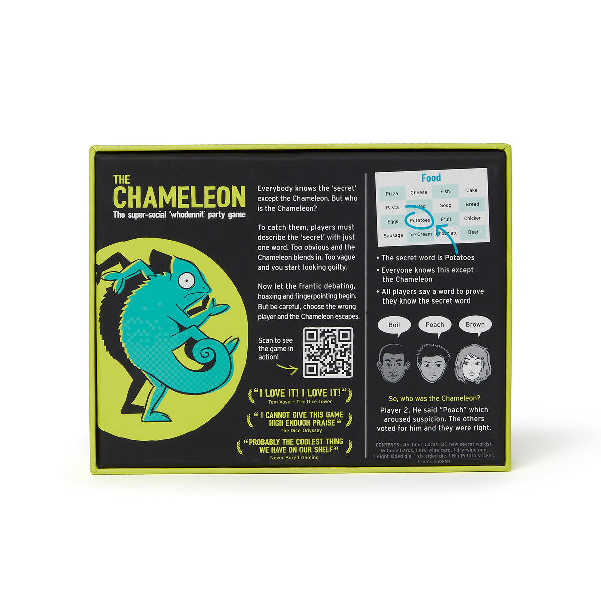 Compact setup and game pieces from The Chameleon, ready for quick play.
