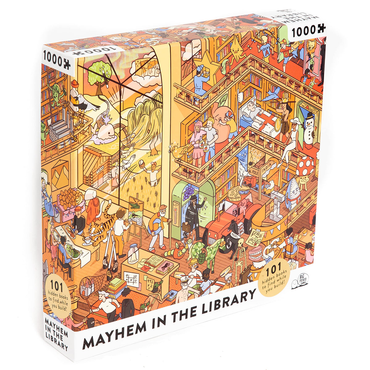 Big Potato Mayhem in The Library puzzle cover for adults