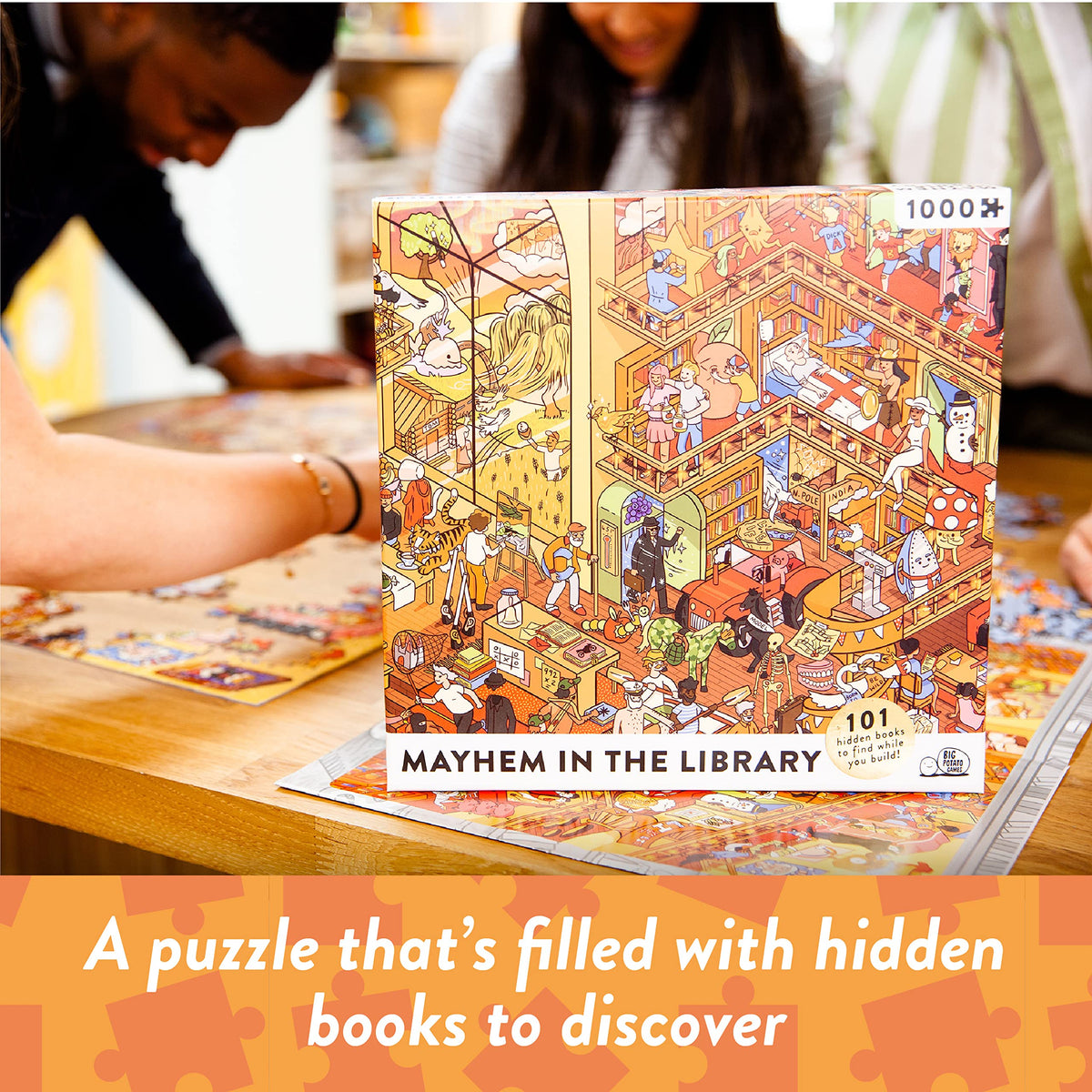 Big Potato Mayhem in The Library riddles pages for book lovers