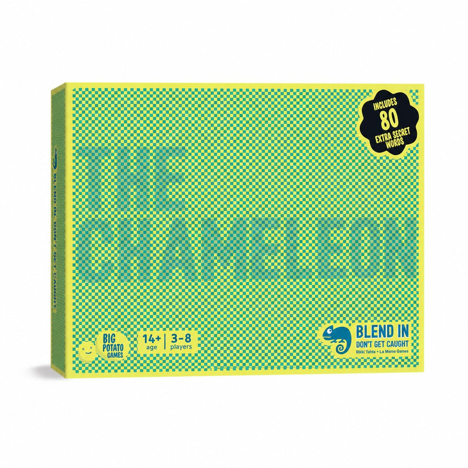 Big Potato The Chameleon game box front, inviting family game night with bluffing.