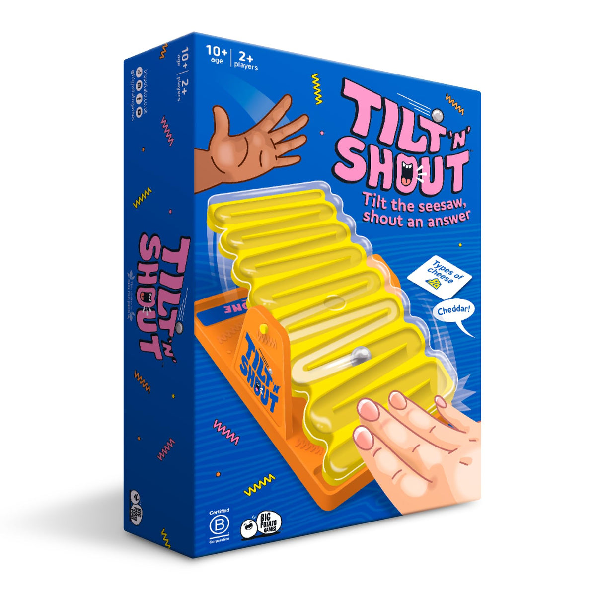 Big Potato Tilt 'n' Shout box on a table, ideal for fast family game nights.