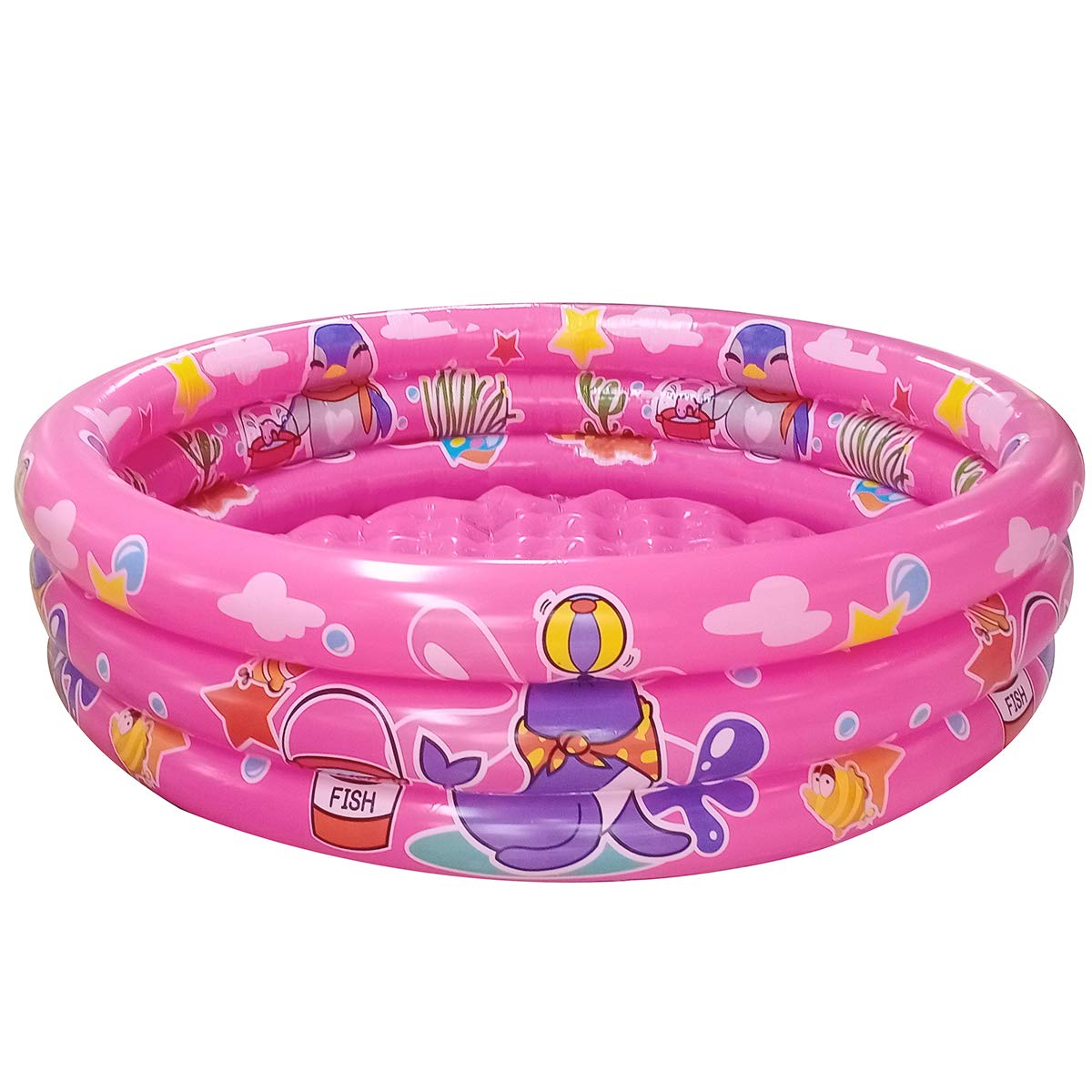 Big Summer 3 Rings Kiddie Pool pink exterior ready for sunny backyard play