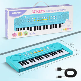 BIGFUN kids piano demo sounds blue display for rhythms and melodies.
