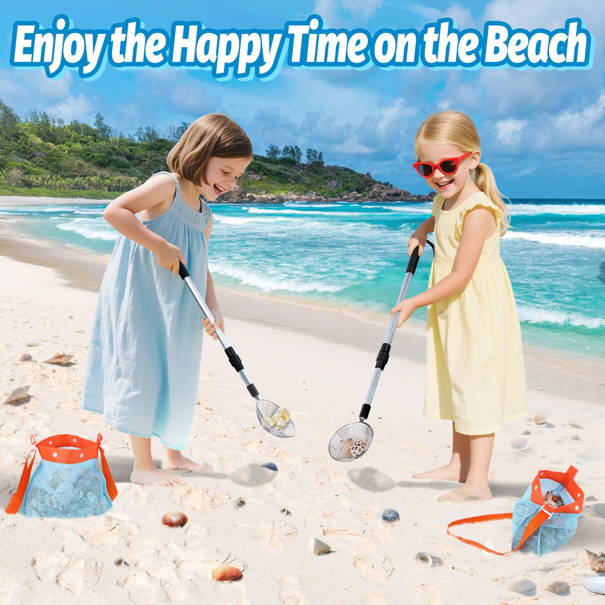 Biggun mesh spoon head for efficient sand sieving on the shore.