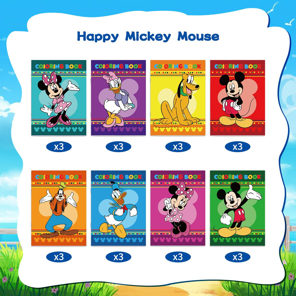 Bigirl Mickey party decor coloring pages add cheerful atmosphere to celebrations.