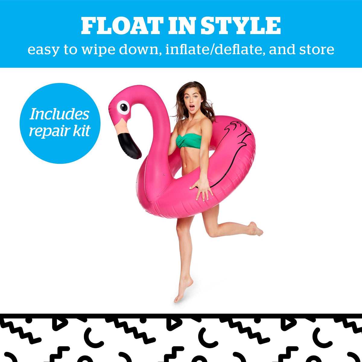 BigMouth Inc flamingo float includes patch kit for quick repairs on sunny days.