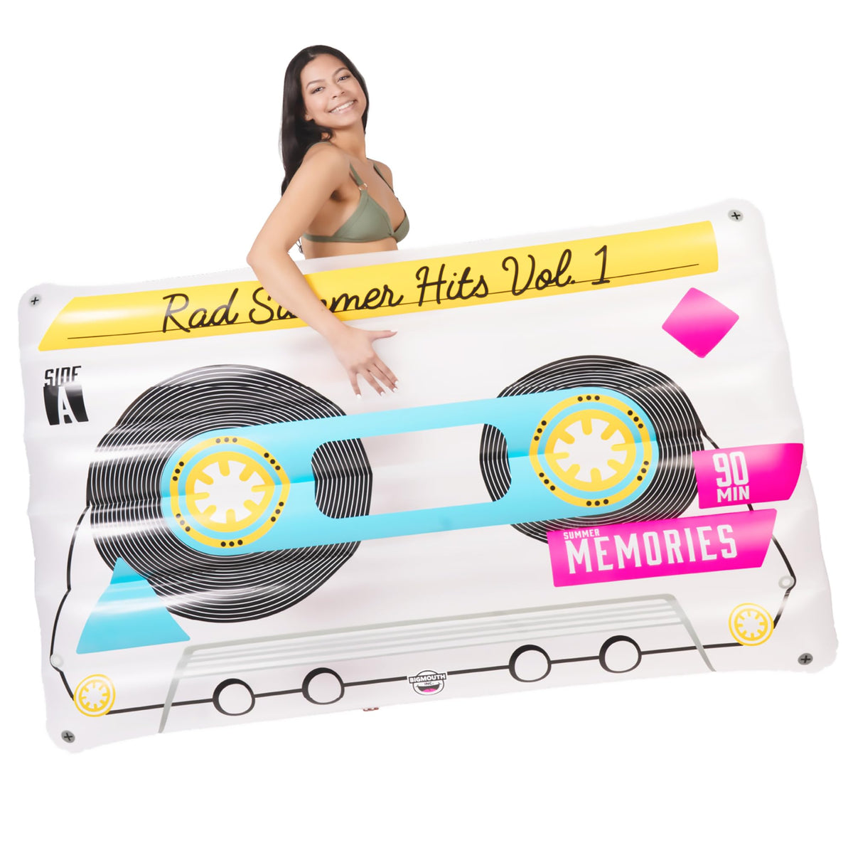 BigMouth Inc giant cassette tape pool float in full view, ideal for pool parties and sun-filled fun.