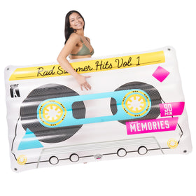BigMouth Inc giant cassette tape pool float in full view, ideal for pool parties and sun-filled fun.