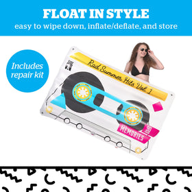 BigMouth Inc giant cassette tape pool float in use offers comfortable lounging and easy setup.