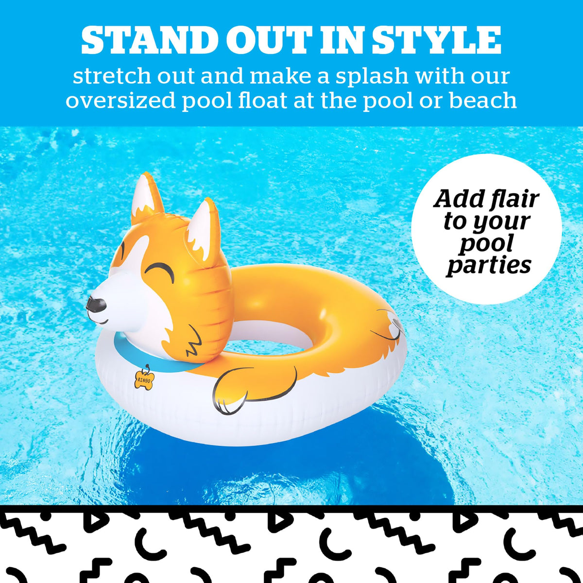BigMouth Inc Giant Corgi Pool Float front view ideal for lounging.