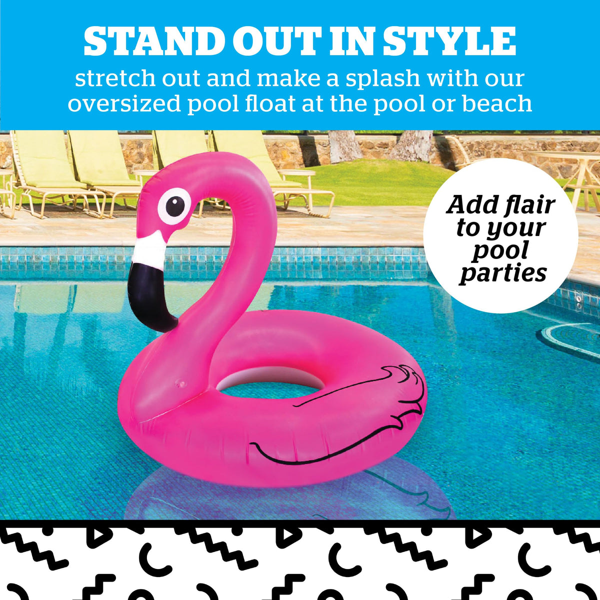 BigMouth Inc 4ft-wide flamingo float provides roomy lounging for adults and kids.