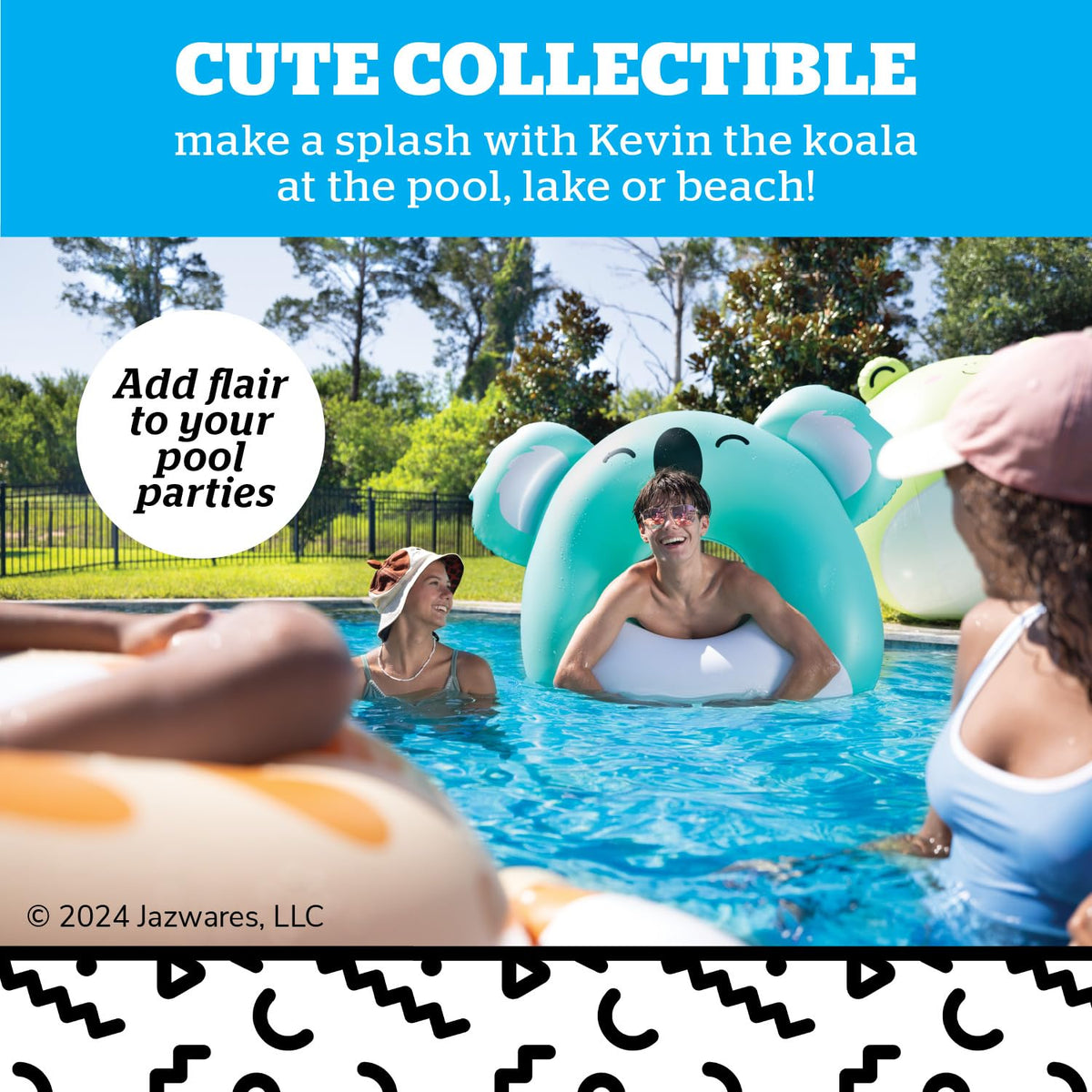 BigMouth Inc Squishmallows collab Kevin Koala design for family pool fun.