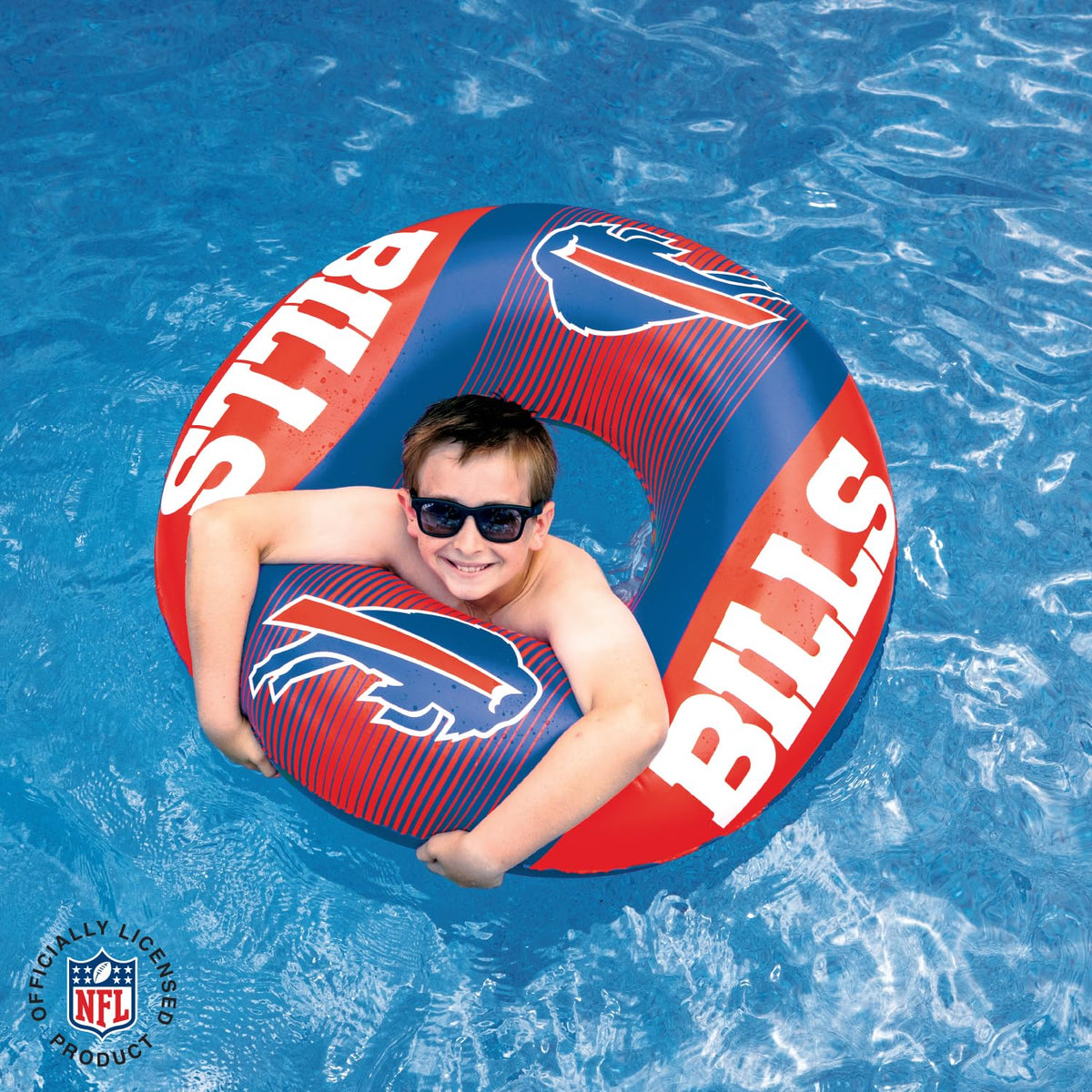 BigMouth pool ring in bold Buffalo Bills colors for visibility.