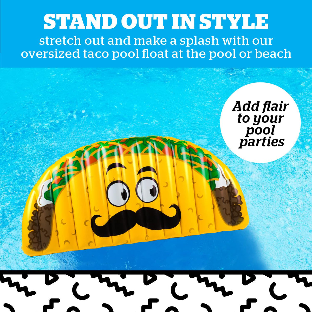 BigMouth Inc. taco party float adds fun flair to pool parties and lounging.