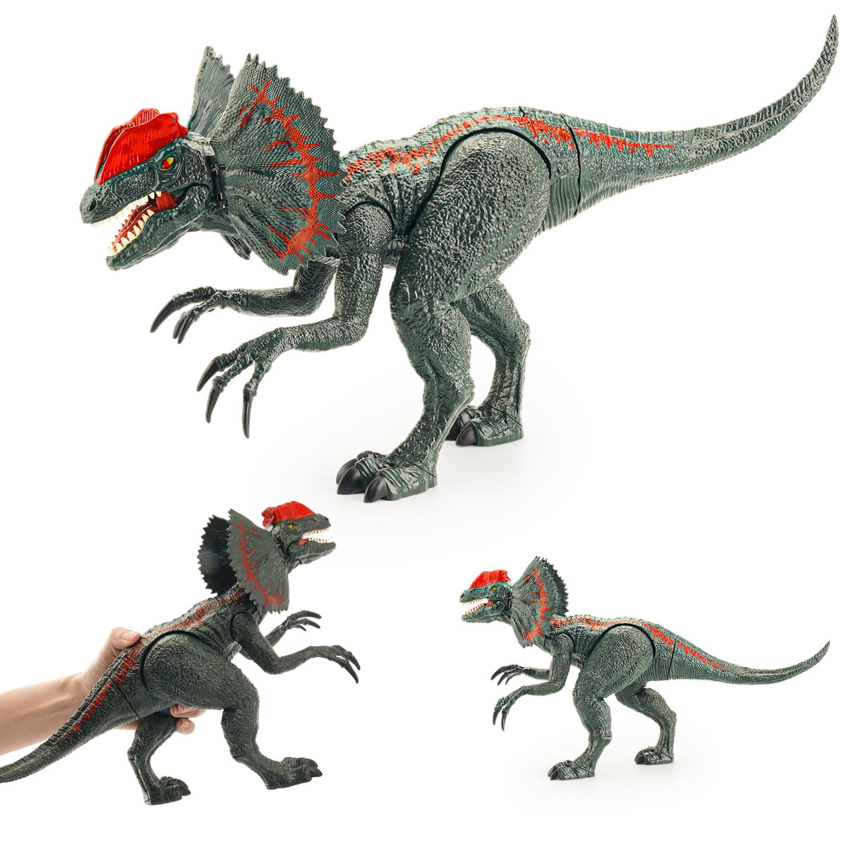 BIGSENYAO Dilophosaurus toy front view for immersive Jurassic play.