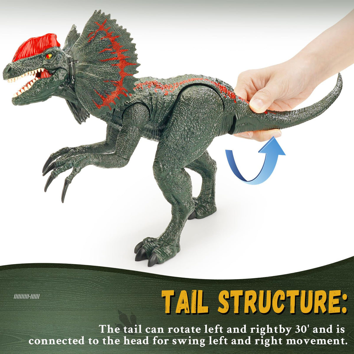 BIGSENYAO Dilophosaurus toy with articulated joints for poseable action.