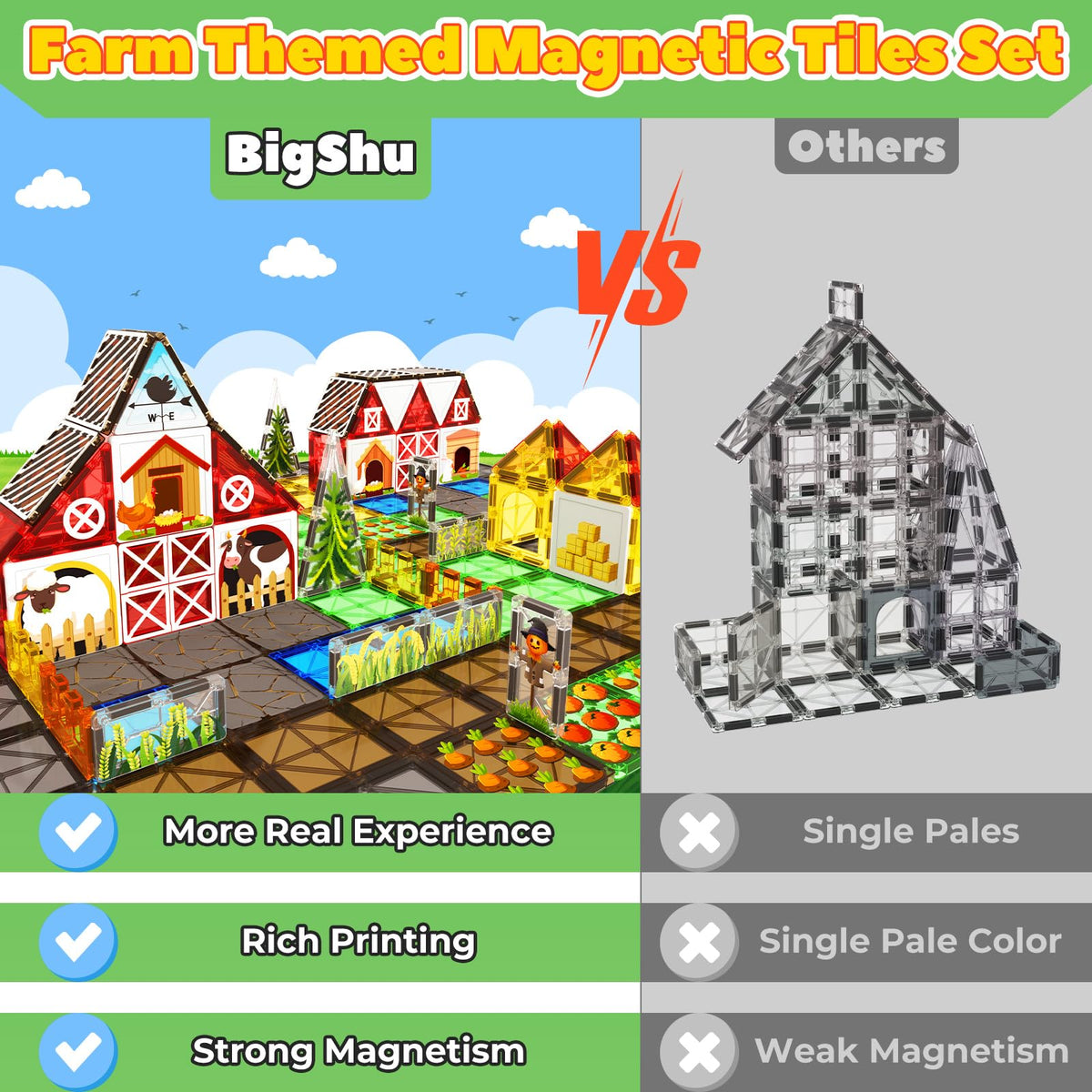 BigShu magnetic tiles with animal patterns promoting animal recognition and creative construction