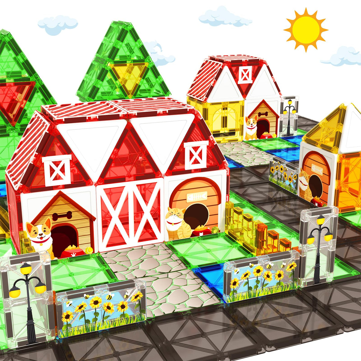 BigShu magnetic tiles farm house – sparks creative building for toddlers