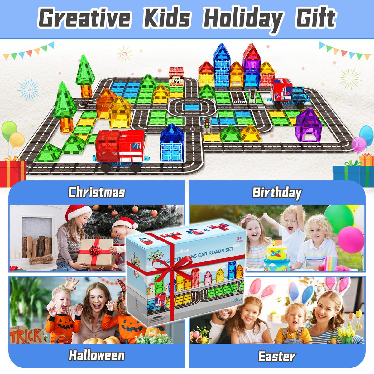 BigShu magnetic tiles road crosswalk helps kids design safe pedestrian routes.