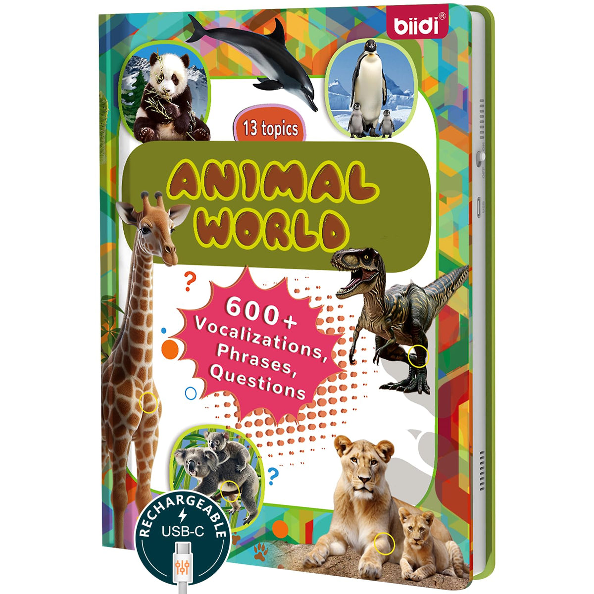 Biidi English Interactive Sound Book cover with colorful animal art for curious toddlers.