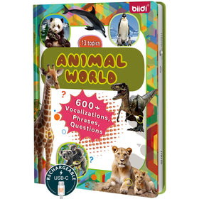 Biidi English Interactive Sound Book cover with colorful animal art for curious toddlers.