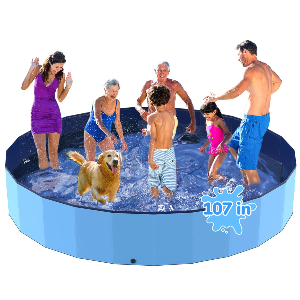Bilibara 107-inch foldable dog pool setup for easy backyard cooling.