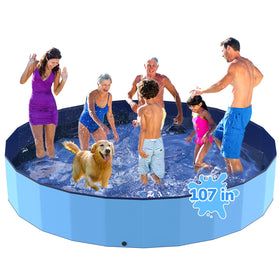 Bilibara 107-inch foldable dog pool setup for easy backyard cooling.