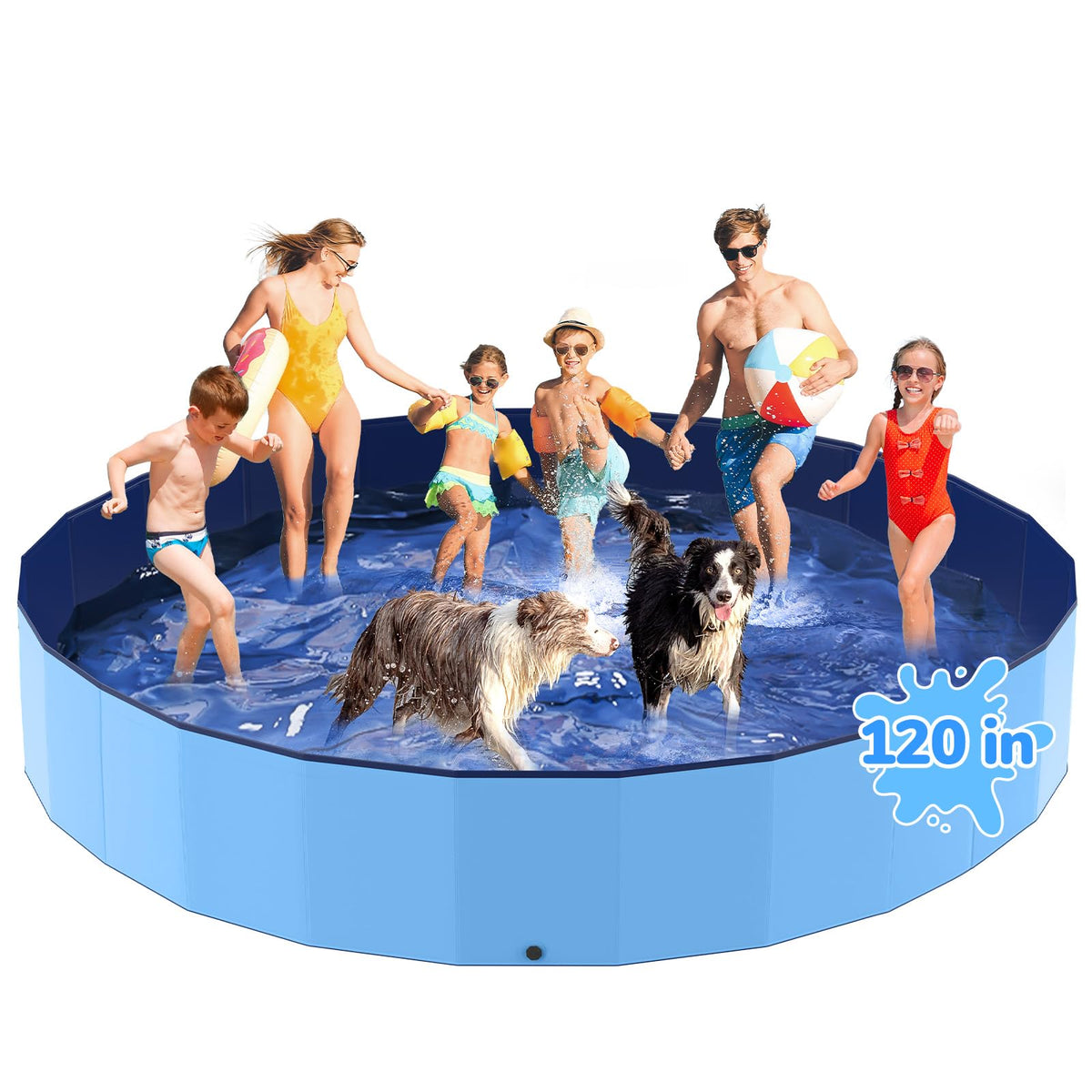 Bilibara foldable dog pool 120-inch for quick outdoor cooling.