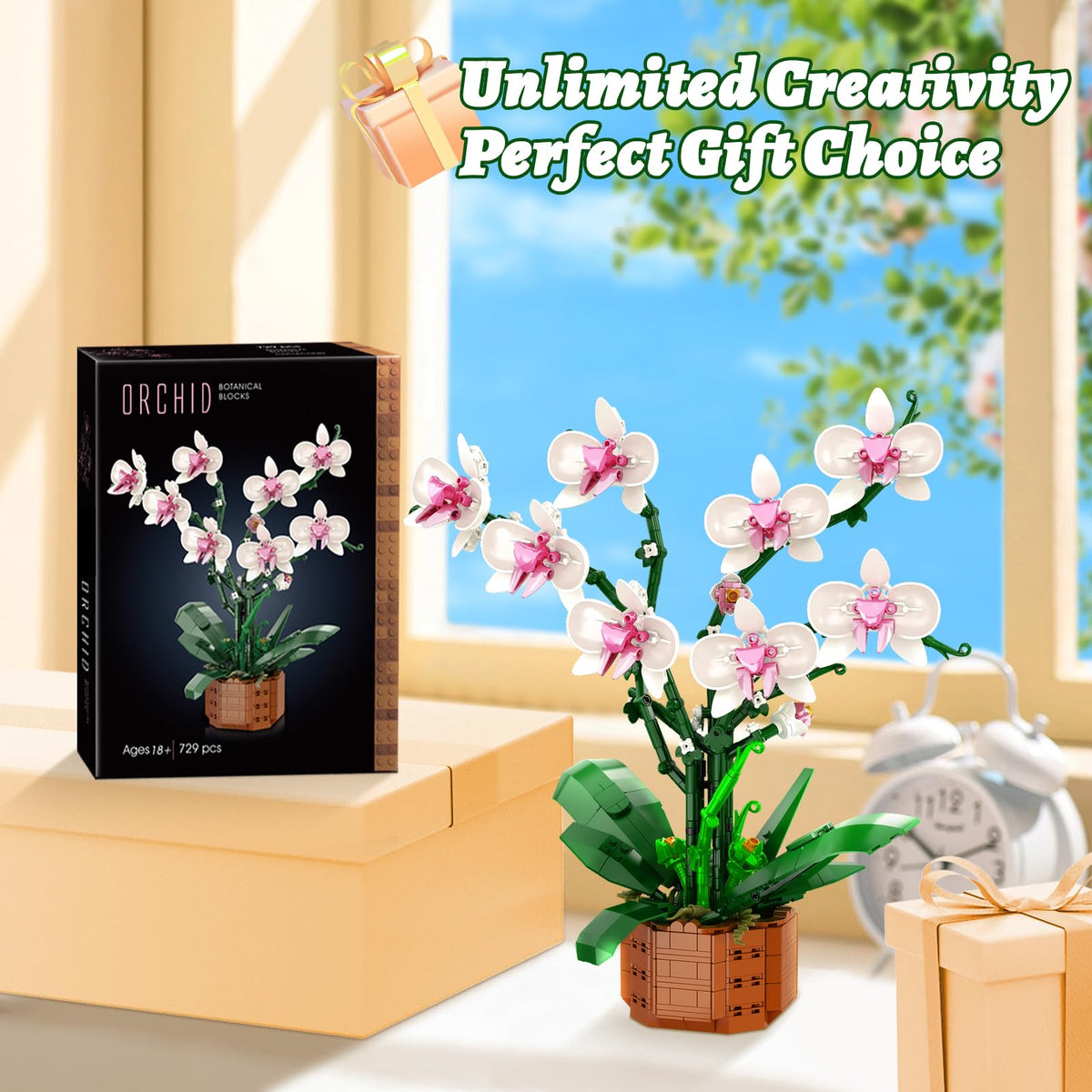 Bilinott Orchid Bloom LED light strips illuminate the arrangement beautifully.