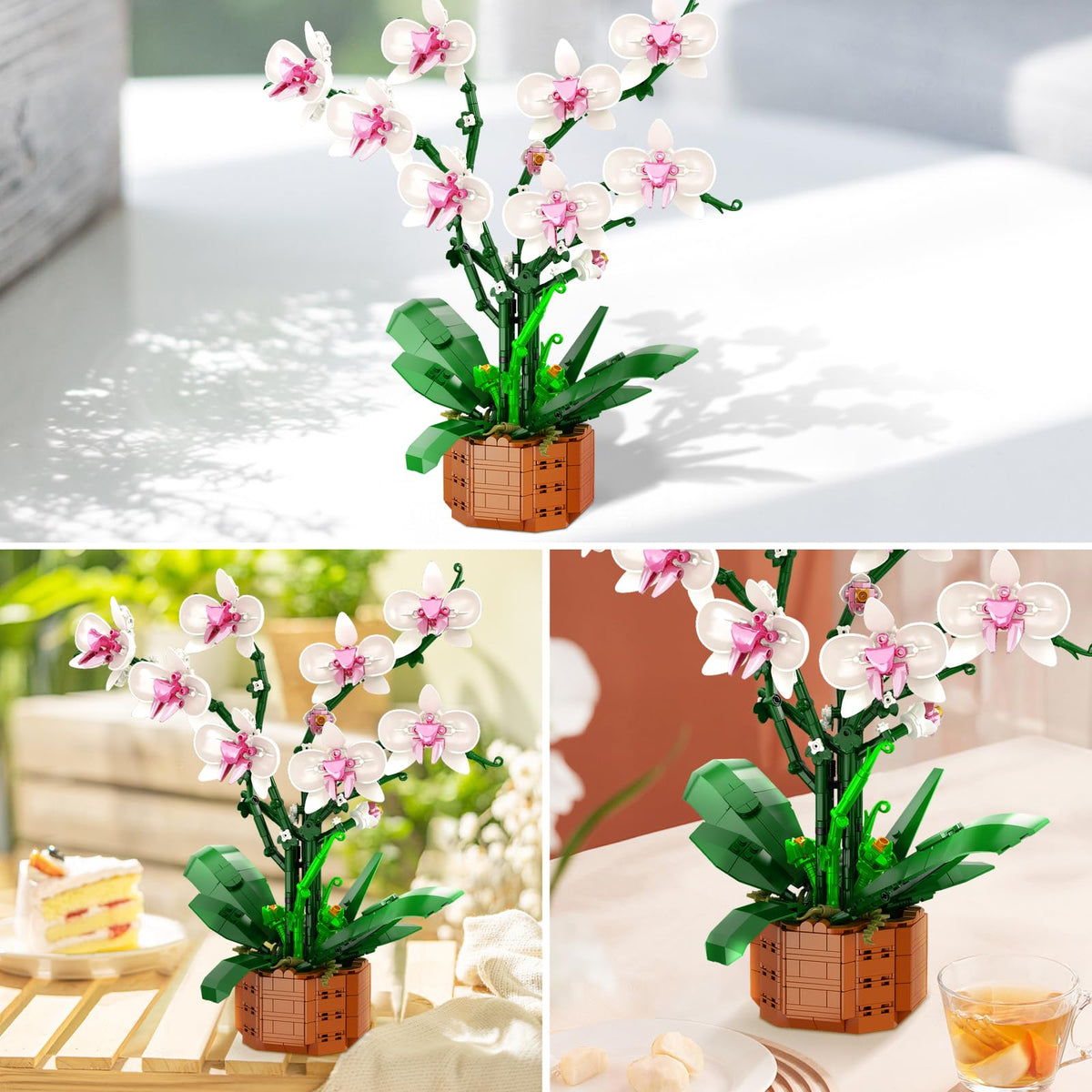 Bilinott Orchid Building Kit close-up stem highlights realistic detailing and interlocking precision.
