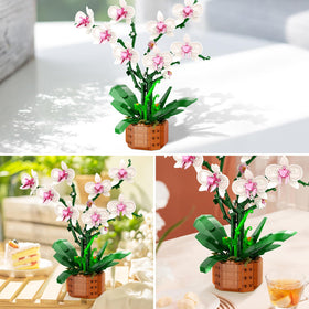 Bilinott Orchid Building Kit close-up stem highlights realistic detailing and interlocking precision.