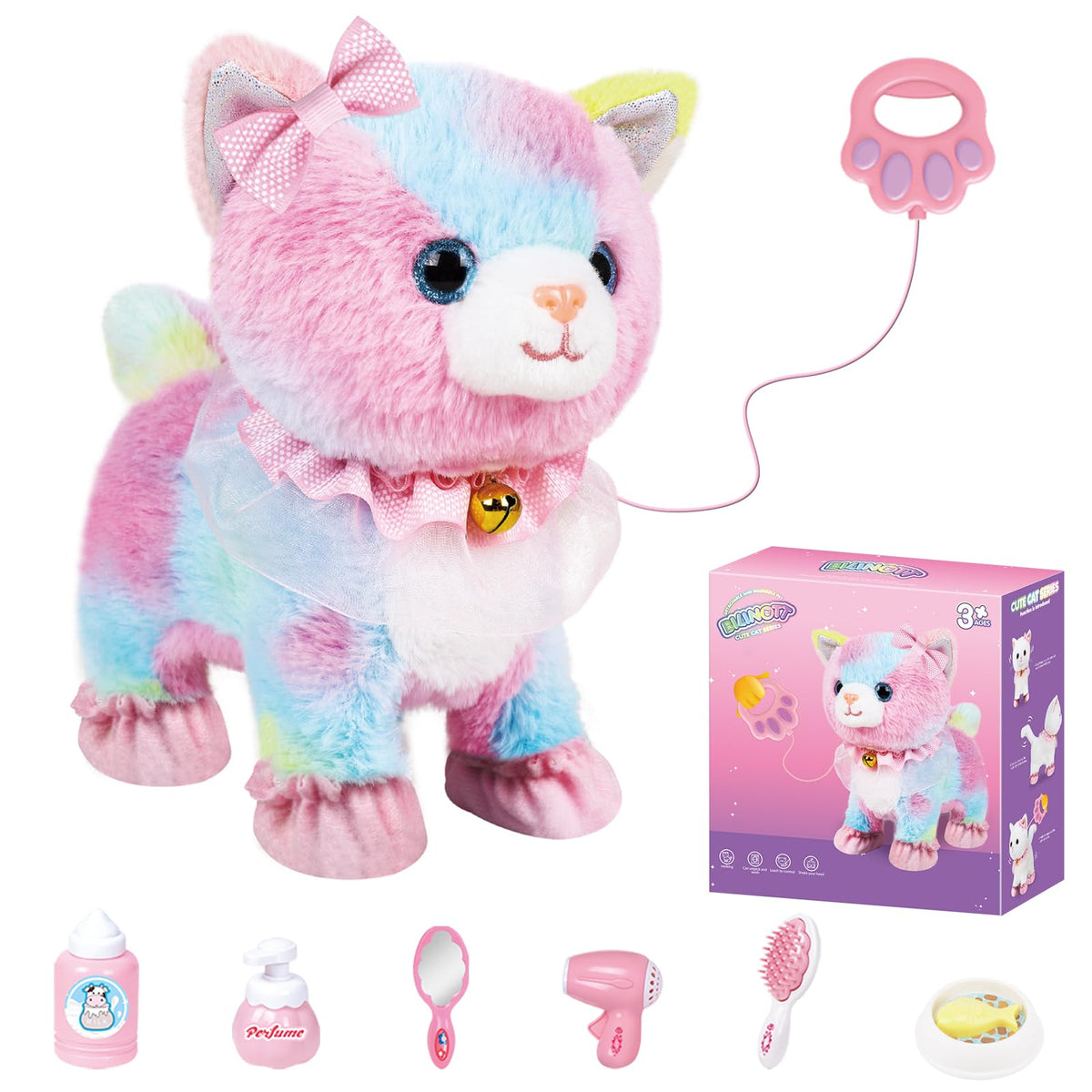 Bilinott Toy Cat walking with leash for imaginative play and movement