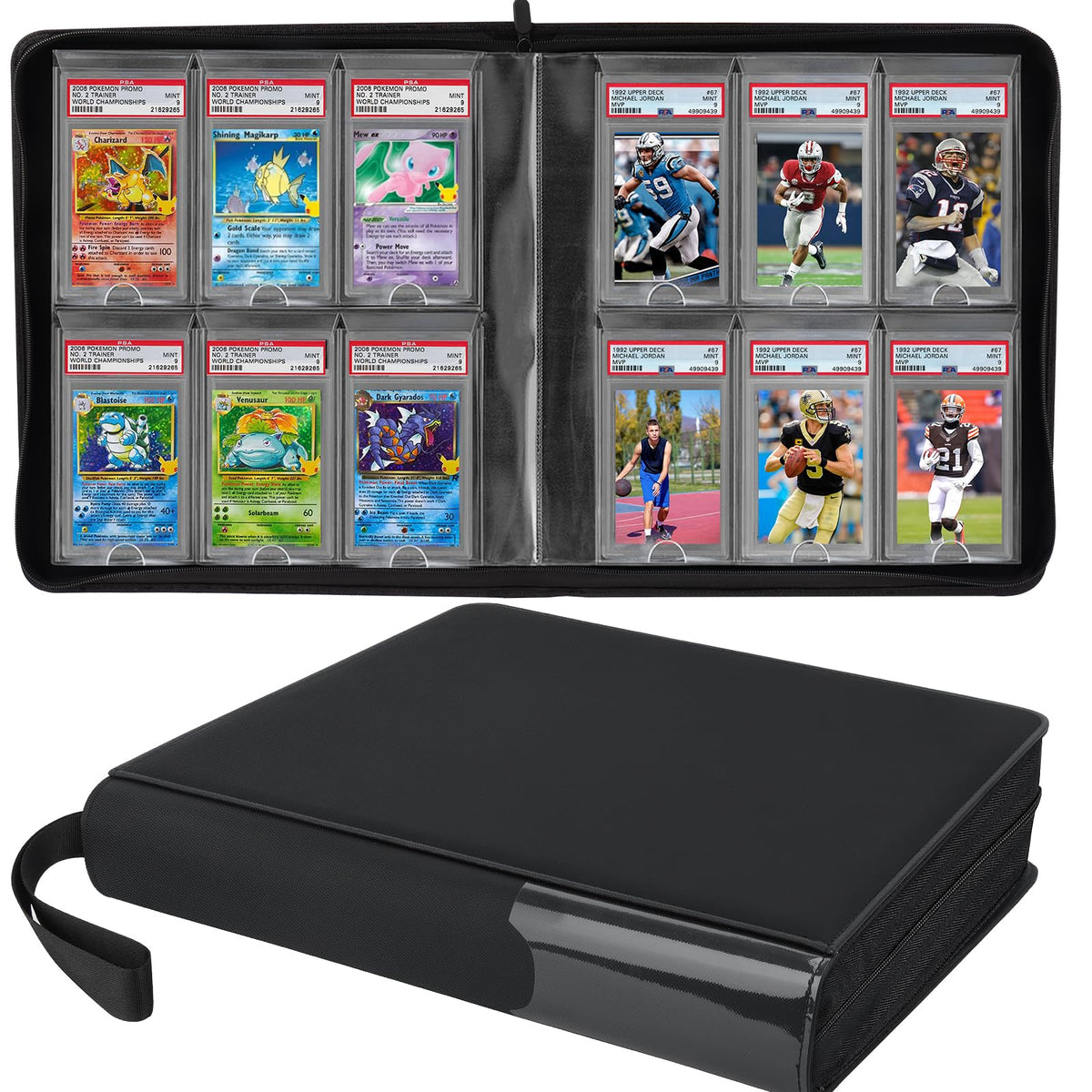 BILIPLE graded card binder front view with 6 pockets for organization