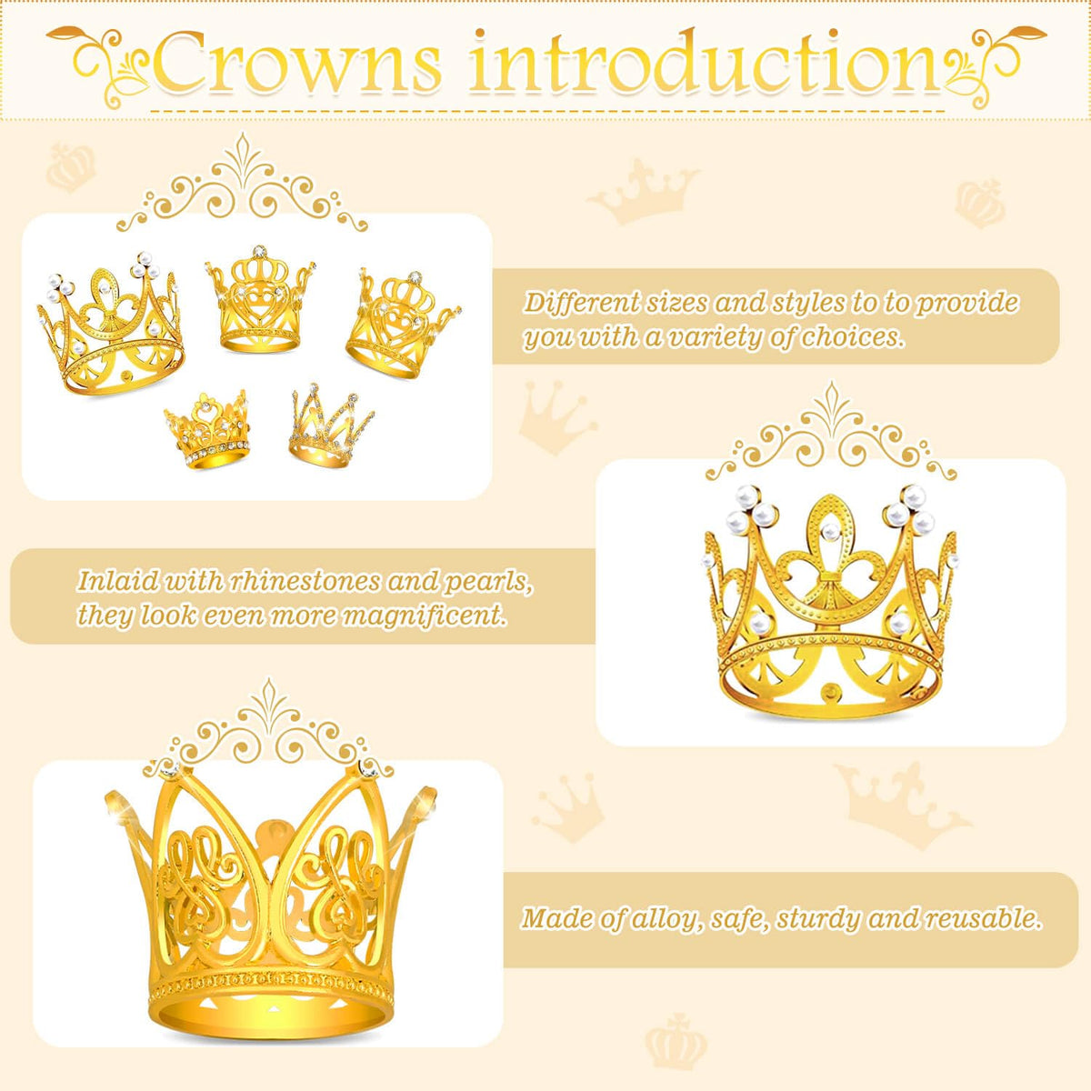 Billbotk alloy crowns with rhinestones offer reusable decoration for events.