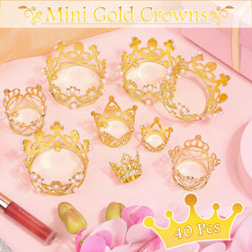 Billbotk gold crown cake topper with pearls enhances princess-themed desserts.