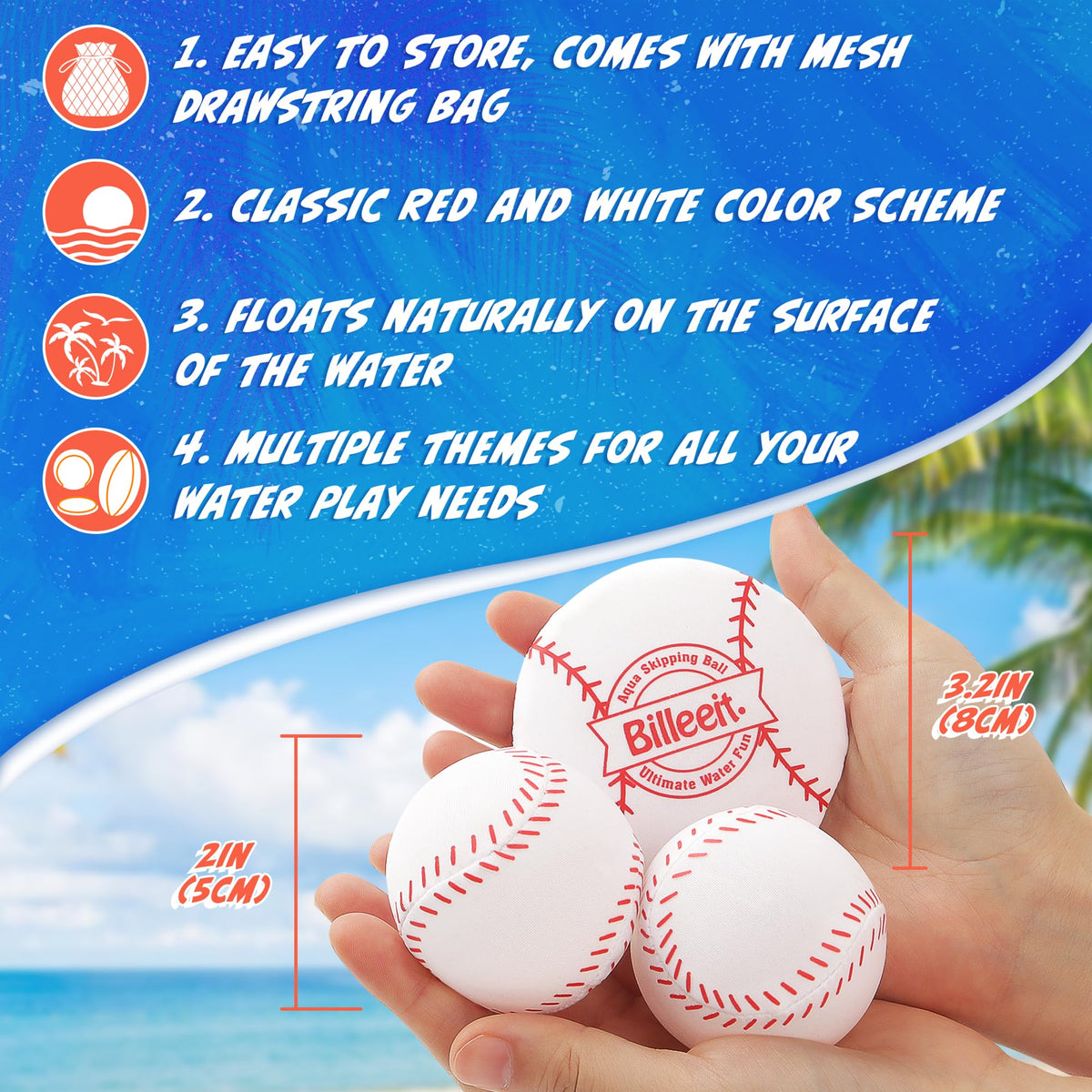 Billeeit baseball-themed water skip discs pair ideal for beach games
