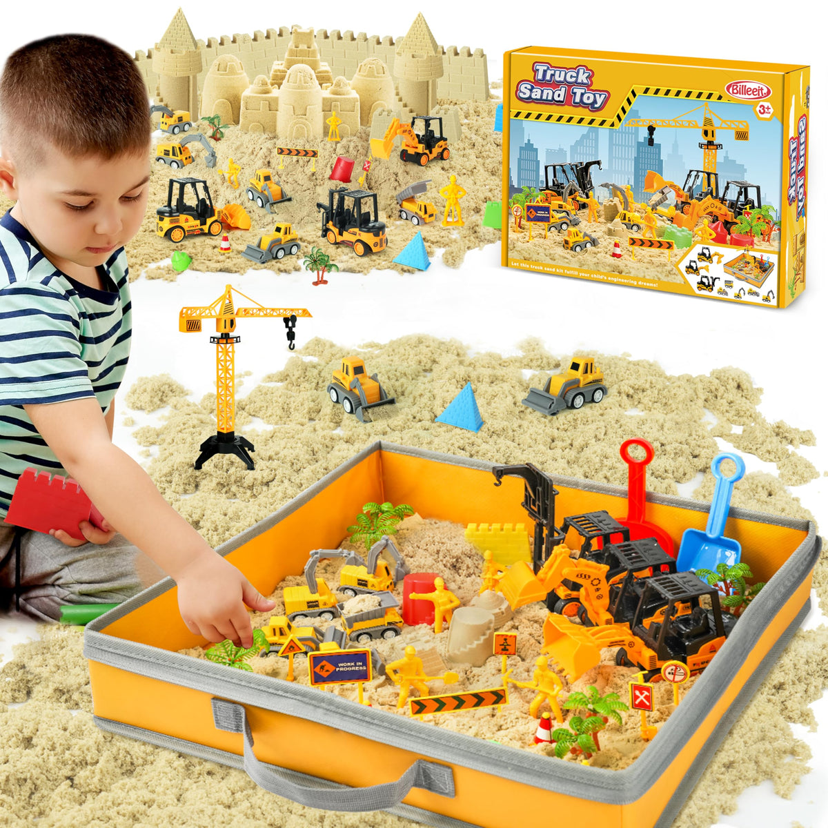 Billeeit foldable sandbox in use, compact 15in square for indoor play