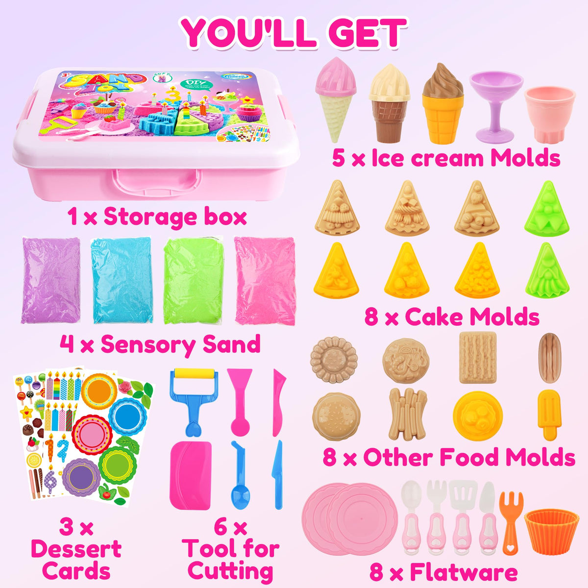 Billeeit moldable sand packs in four colors for sculpting